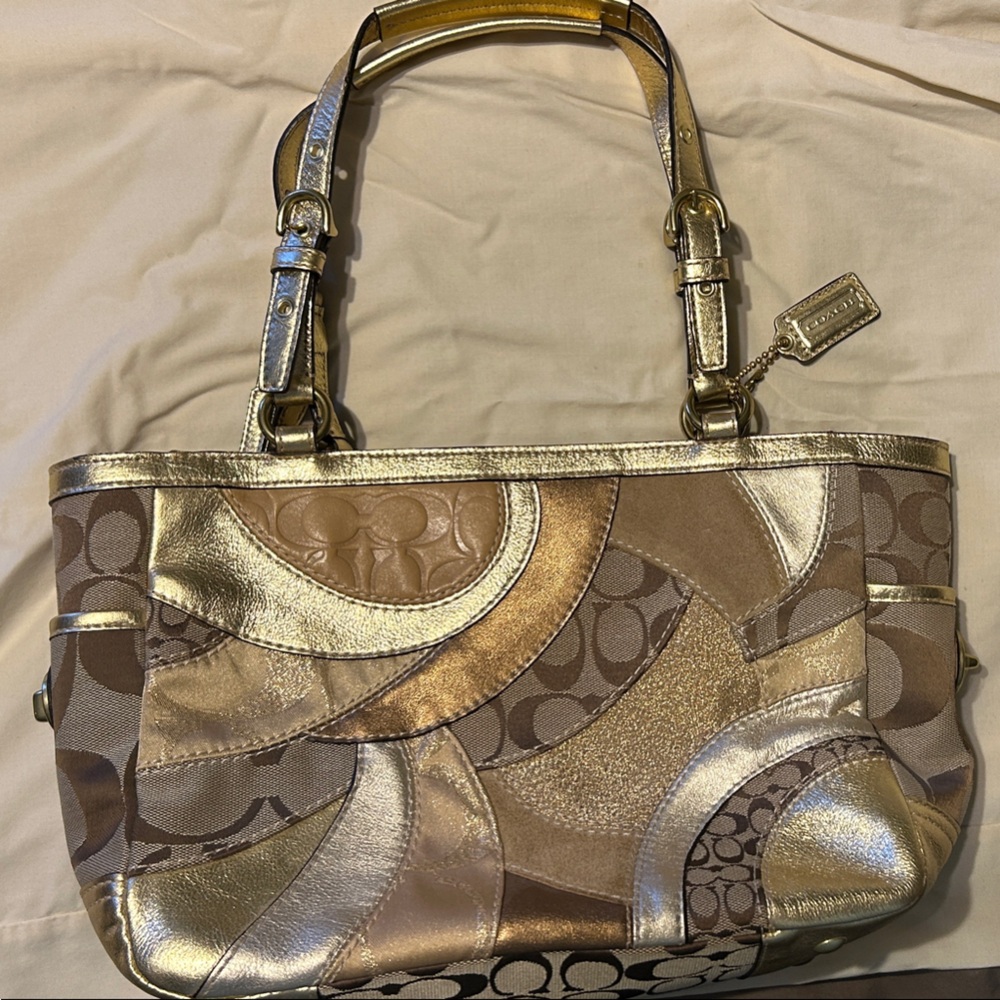 Coach Metallic Gold and Tan Shoulder Bag